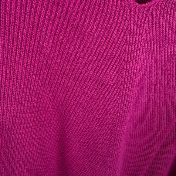 Chico's Cotton Blend Magenta Ribbed Knit 3/4 Sleeve V-Neck Pullover Sweater Sz L - Picture 3 of 5